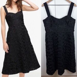 J. Crew Black Floral Lace Strap Midi Dress